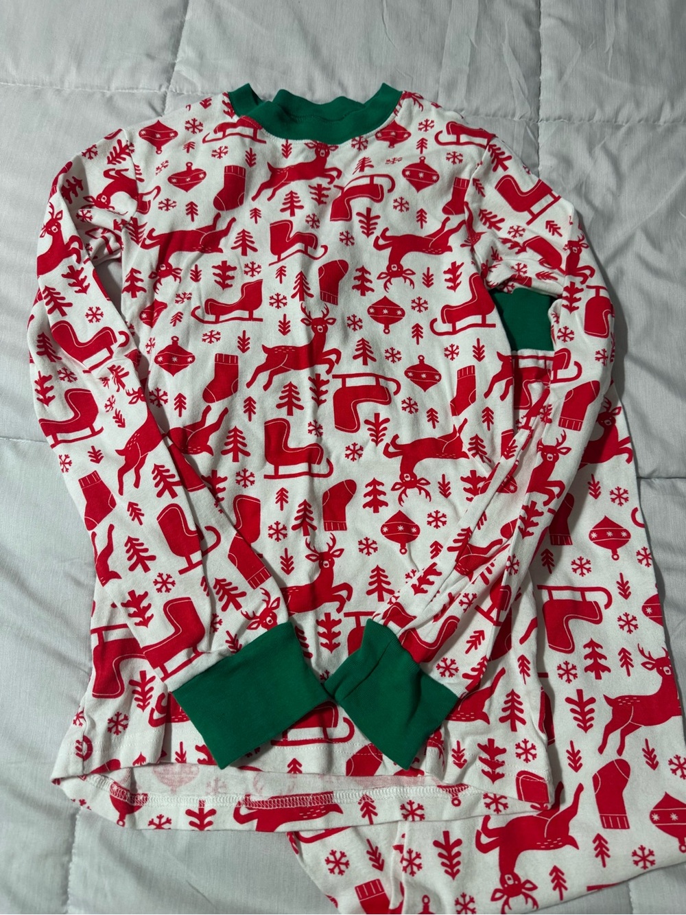 Carter's Red and White Reindeer Pajama Top with Green Trim